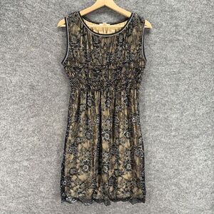 MSSP Dress Women M Medium Black Floral Sheath Midi Lined Sleeveless Rayon Casual